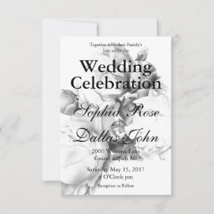 Zwarte witte pioen elegante floral waterverf art kaart