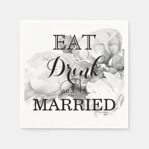 Zwarte witte pioen elegante floral waterverf art servet