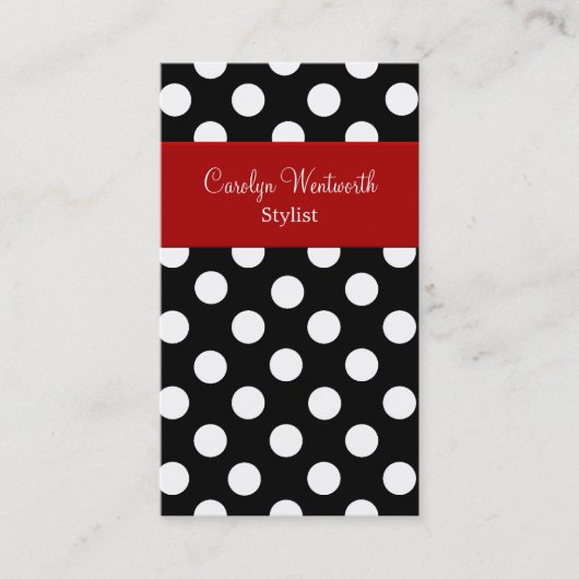 Zwarte witte pooldot met rood Visitekaartje (Voorkant)