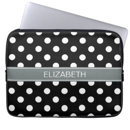 Zwarte witte pooldots #2 Koolkolennaam Monogram Laptop Sleeve