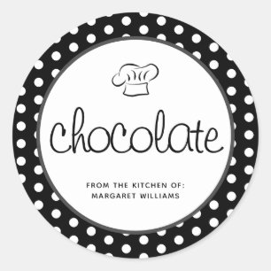 Zwarte witte pooldots Dessert Box Sticker Label
