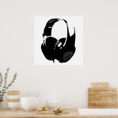 Zwarte witte Pop Art Headphone Poster (Keuken)