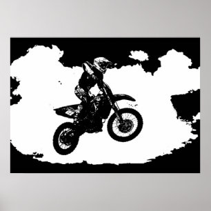 Zwarte witte Pop Art Motocross Motorcyle Sport Poster