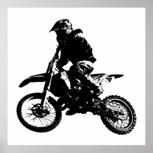 Zwarte witte Pop Art Motocross Motorcyle Sport Poster
