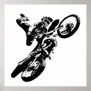 Zwarte witte Pop Art Motocross Motorcyle Sport Poster