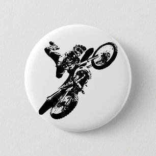 Zwarte witte Pop Art Motocross Motorcyle Sport Ronde Button 5,7 Cm
