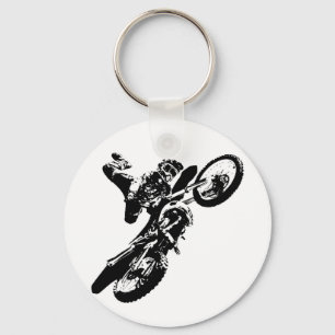 Zwarte witte Pop Art Motocross Motorcyle Sport Sleutelhanger