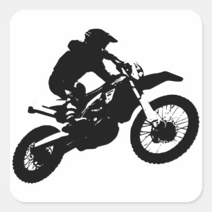 Zwarte witte Pop Art Motocross Motorcyle Sport Vierkante Sticker