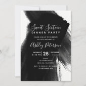 Zwarte witte pushstrokes typografie Sweet 16 Kaart (Voorkant)