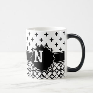 Zwarte Witte Quatrefoil Met monogram Magische Mok