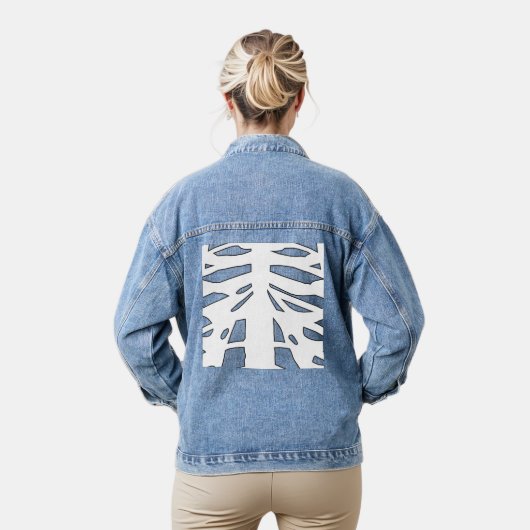 Zwarte witte ribben skelet denim jacket (Model)