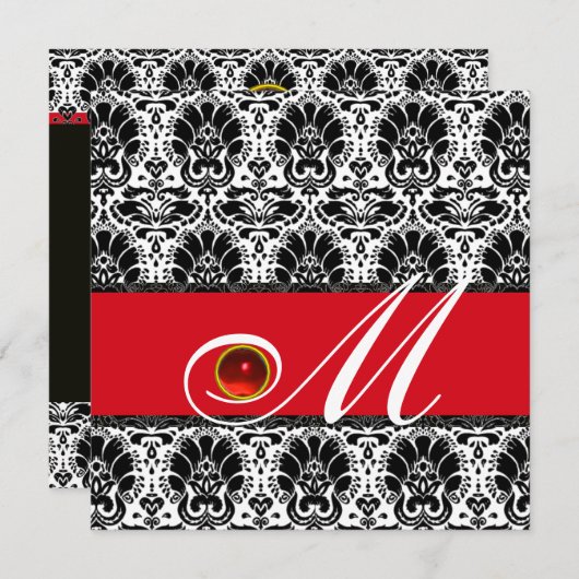 ZWARTE WITTE RODE DAMASKMONOGRAM Ruby Kaart (Voorkant / Achterkant)