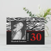 Zwarte witte rode zebra print 30e verjaardag foto kaart (Staand voorkant)
