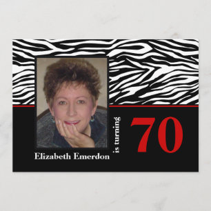 Zwarte witte rode zebra print 70e verjaardag foto kaart