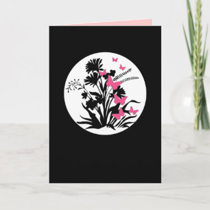 Zwarte witte roze bloem, vlindermeiefkaart kaart