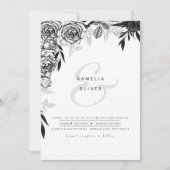 Zwarte Witte Rozen Goth Gedrukte of Digitale Huwel Kaart (Voorkant)