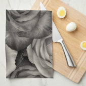 Zwarte witte rozen Keukenhanddoek (Quarter Fold)