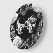 Zwarte witte Rozen Skeletspieren Gothic Glam Clock Grote Klok (Hoek)
