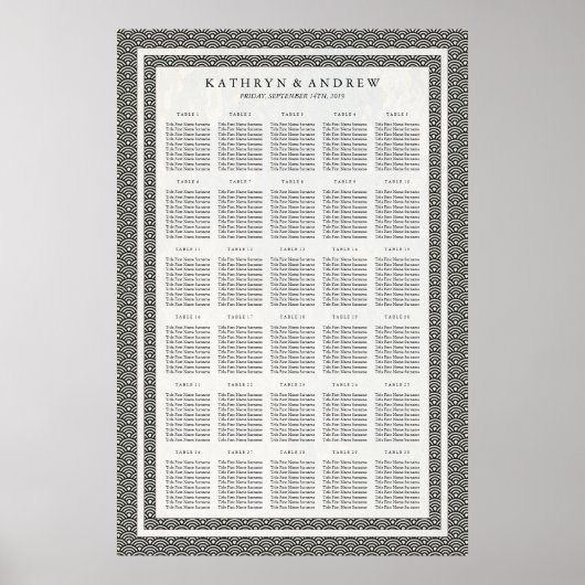 Zwarte+witte Seigaiha Wedding/Event Zetel Poster (Voorkant)