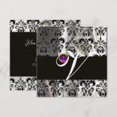 ZWARTE WITTE SILK DAMASKMONOGRAM PAARSE AMETHYST KAART (Voorkant / Achterkant)