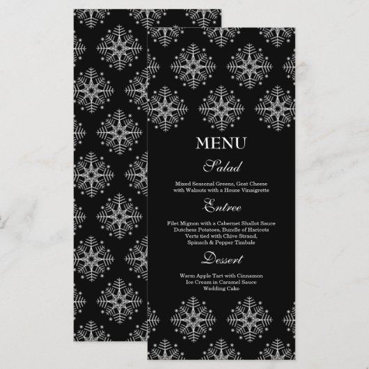Zwarte + witte sneeuwvlokken wintertrouwmenu menu (Voorkant / Achterkant)