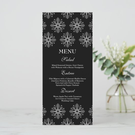 Zwarte + witte sneeuwvlokken wintertrouwmenu menu (Staand voorkant)