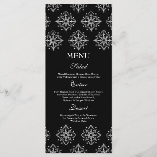 Zwarte + witte sneeuwvlokken wintertrouwmenu menu (Voorkant)