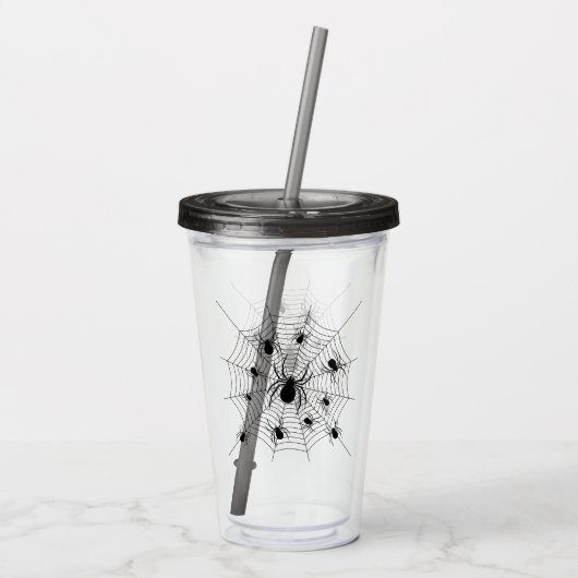 Zwarte Witte spinnen spinnenweb Halloween patroon Acryl Drinkbeker (Achterkant)