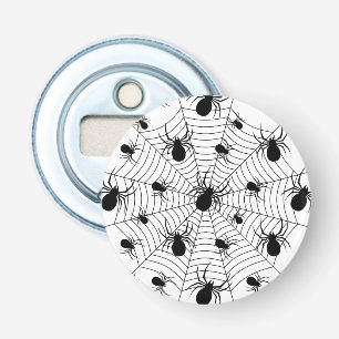 Zwarte Witte spinnen spinnenweb Halloween patroon Button Flesopener