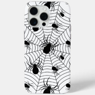 Zwarte Witte spinnen spinnenweb Halloween patroon iPhone 15 Pro Max Hoesje