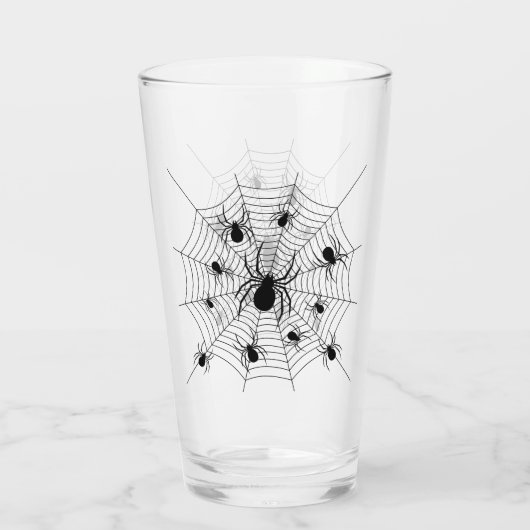 Zwarte Witte spinnen spinnenweb Halloween patroon Glas (Achterkant)