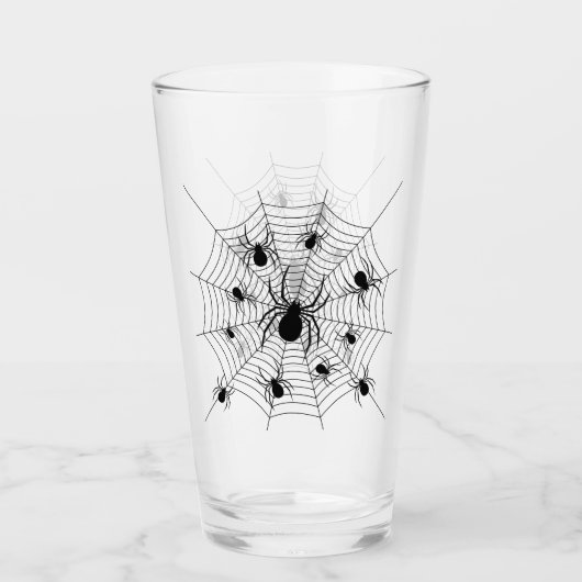 Zwarte Witte spinnen spinnenweb Halloween patroon Glas (Voorkant)