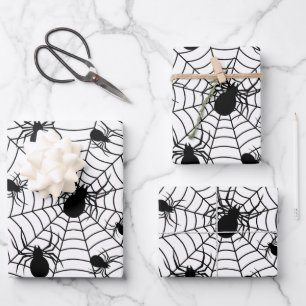 Zwarte Witte spinnen spinnenweb Halloween patroon Inpakpapier Vel