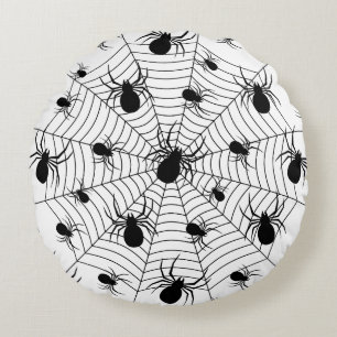 Zwarte Witte spinnen spinnenweb Halloween patroon Rond Kussen