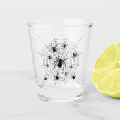 Zwarte Witte spinnen spinnenweb Halloween patroon Shot Glas (Voorkant)