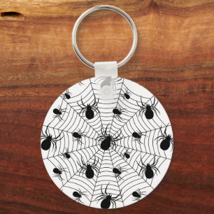 Zwarte Witte spinnen spinnenweb Halloween patroon Sleutelhanger