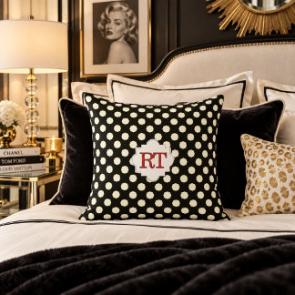 Zwarte Witte Stip Monogram Sierkussen