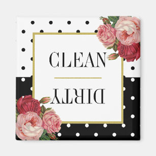 Zwarte witte Stippen Floral Clean Dirty Dishwasmac Magneet