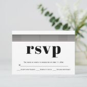 Zwarte witte strepen elegant modern bruiloft RSVP (Staand voorkant)