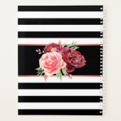 Zwarte witte strepen Elegante bloem gepersonalisee Planner (Achterkant)