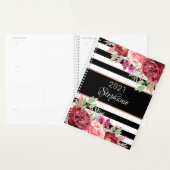 Zwarte witte strepen Elegante bloem gepersonalisee Planner (Display)