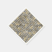 Zwarte witte strepen faux gouden tropische bladere servet (Hoek)