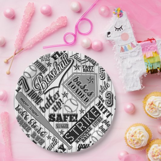 Zwarte witte strepen ID770 Papieren Bordje (Feest)