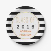 Zwarte witte strepen Klasse van 2016 afstuderen Papieren Bordje (Voorkant)