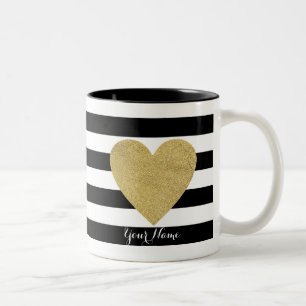 Zwarte & Witte Strepen met het Gouden Hart van de Tweekleurige Koffiemok