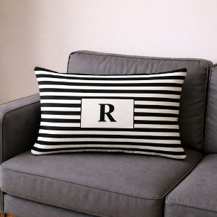 Zwarte/Witte Strepen met Monogram Kussen