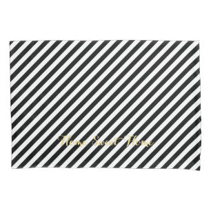 Zwarte witte strepen Modern Pattern Gold Monogram Kussensloop
