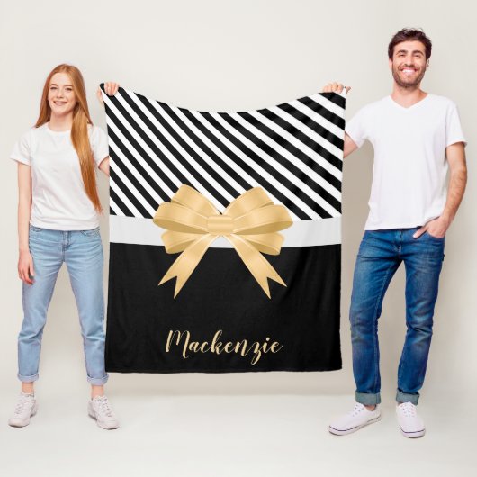 Zwarte witte strepes Goldem Bow Fleece Deken (In situ)