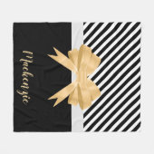 Zwarte witte strepes Goldem Bow Fleece Deken (Voorkant (Horizontaal))