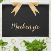 Zwarte witte strepes Goldem Bow Theedoek (Gevouwen)